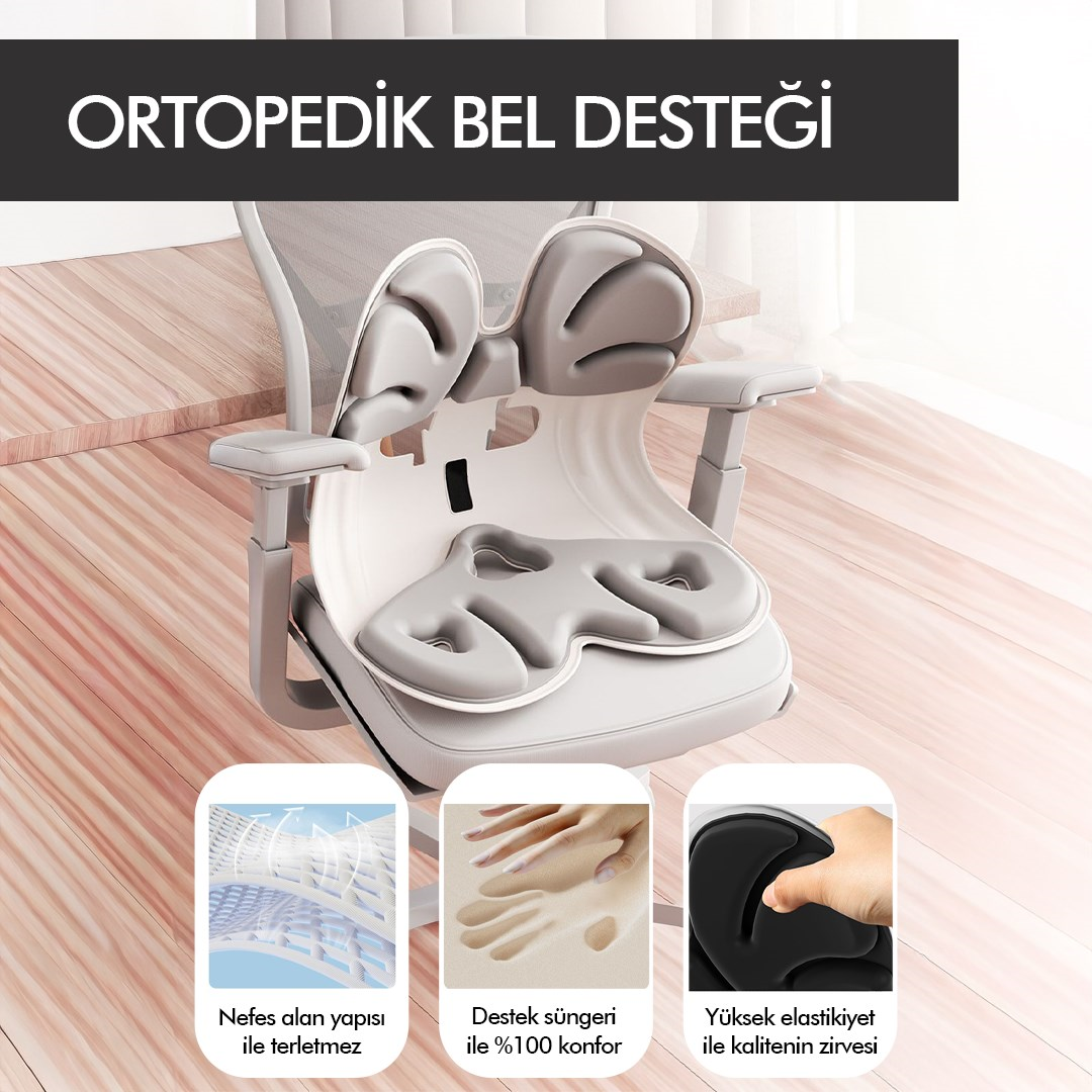Ergonomik Ortopedik Bel Destekli Oturma Minderi Postür Düzeltici İş Ev Oto Sırt Koltuk Yastığı Gri