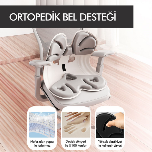 Ergonomik Ortopedik Bel Destekli Oturma Minderi Postür Düzeltici İş Ev Oto Sırt Koltuk Yastığı Gri